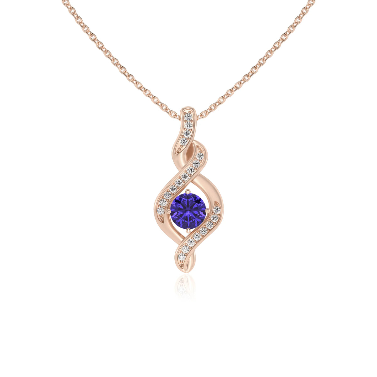 lab grown tanzanite round solitaire necklaces in rose gold 