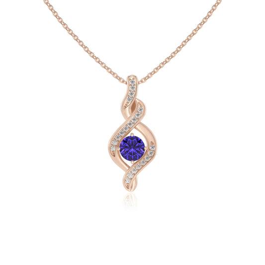 lab grown tanzanite round solitaire necklaces in rose gold 