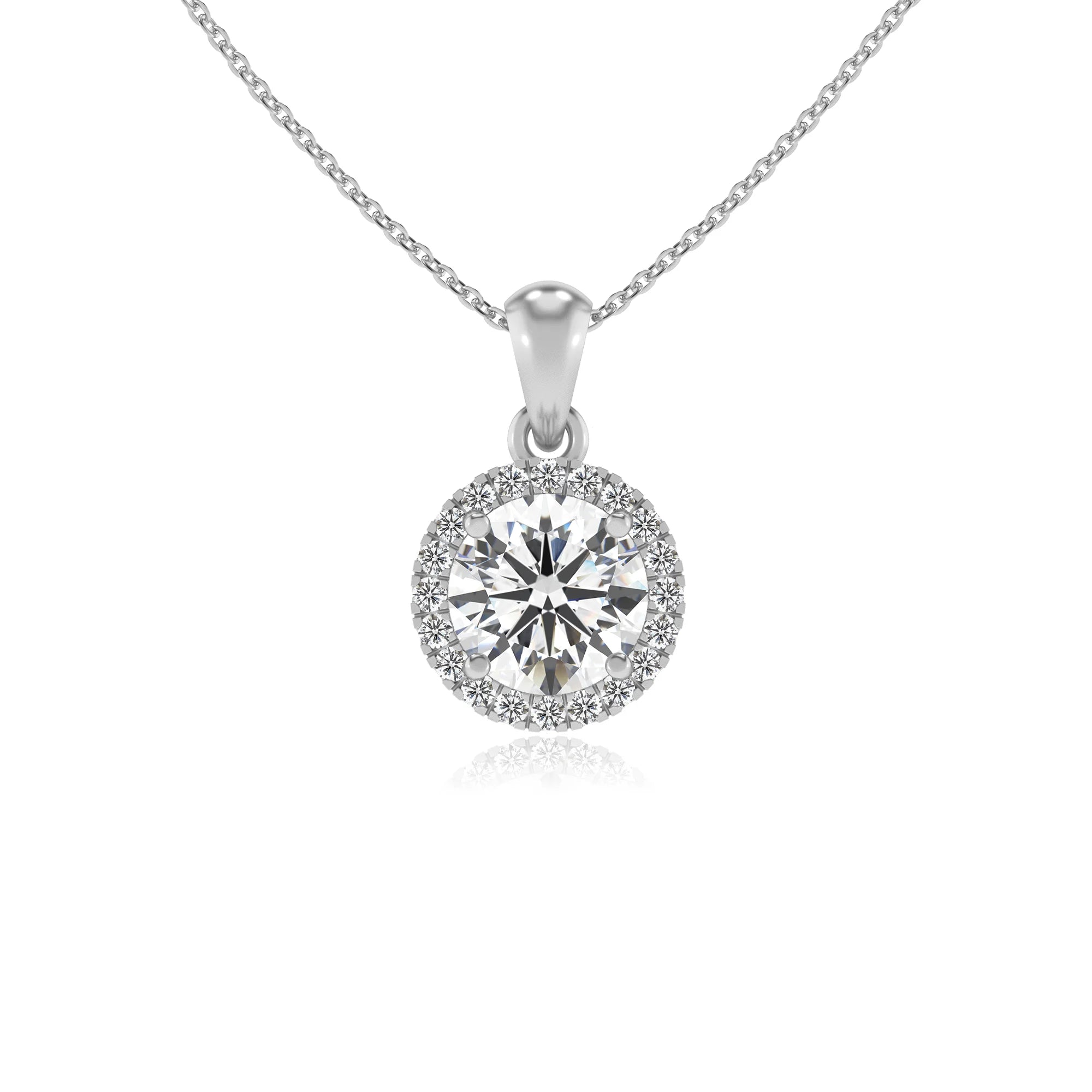 lab grown moissanite round solitaire necklaces in white gold 