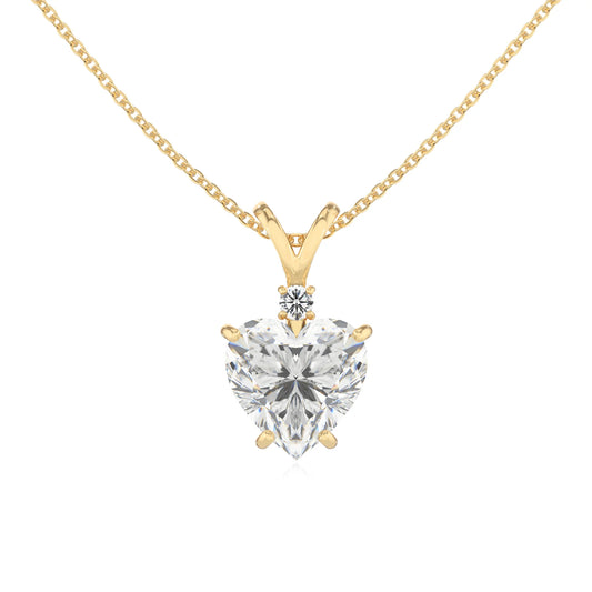 lab grown moissanite heart solitaire v-bale necklaces in yellow gold 