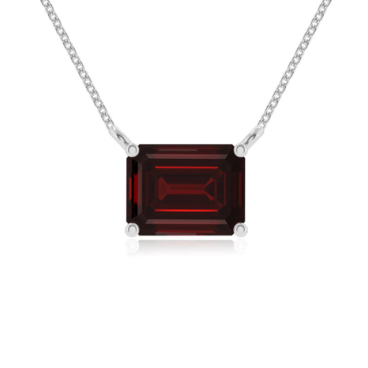 natural garnet emerald cut solitaire necklaces in platinum 