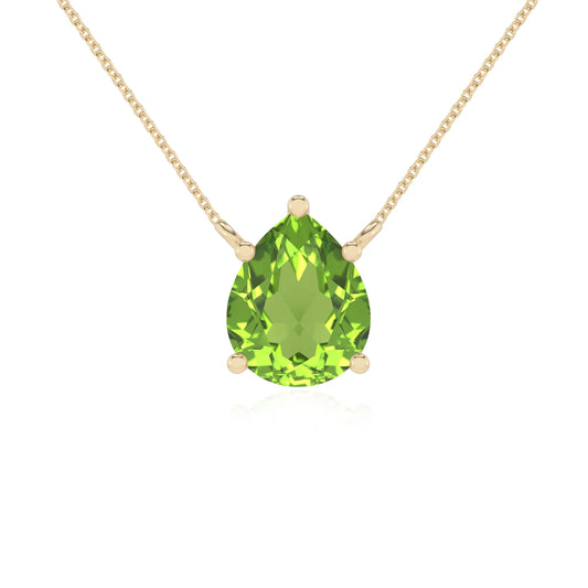 natural peridot pear solitaire necklaces in yellow gold 