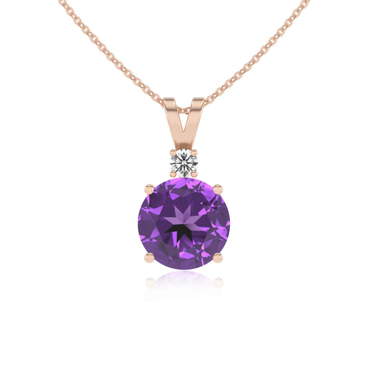 lab grown amethyst round solitaire v-bale necklaces in rose gold 