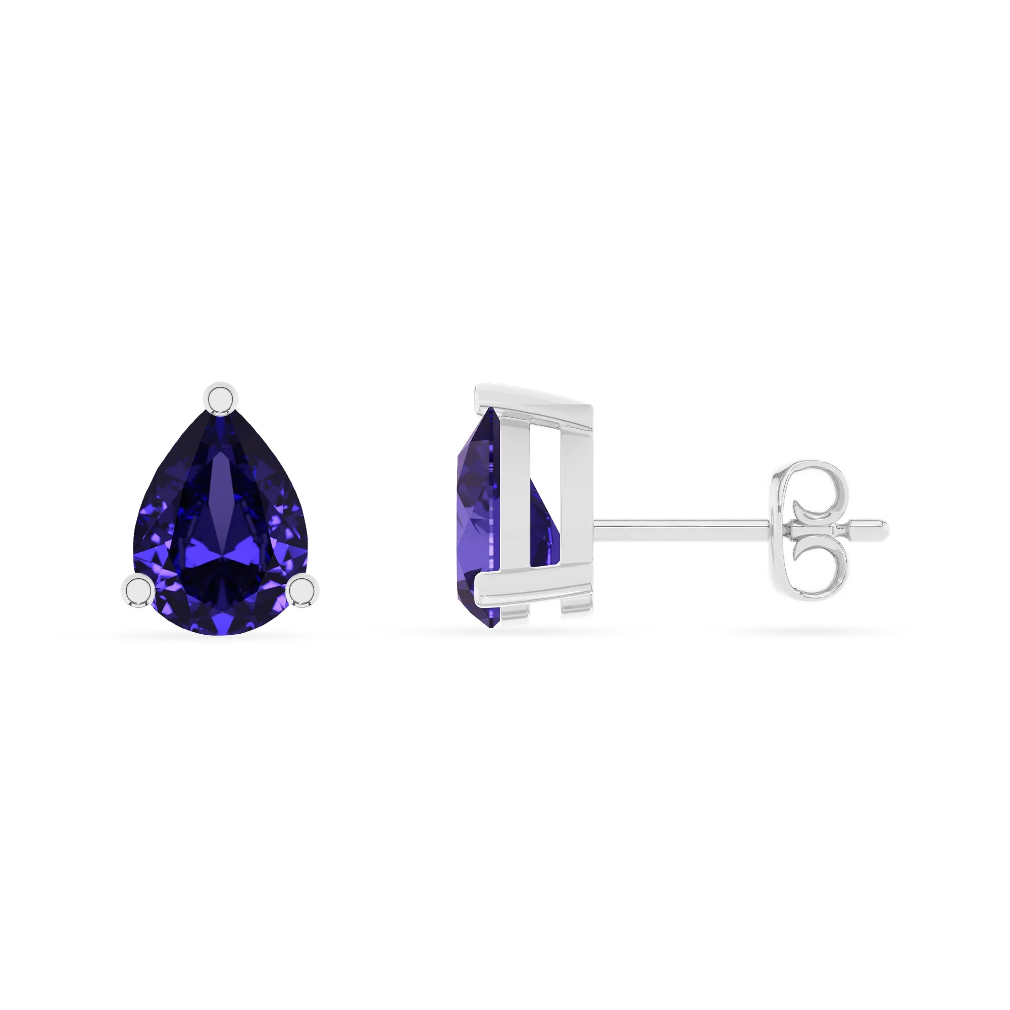 lab grown tanzanite pear stud earrings in white gold 