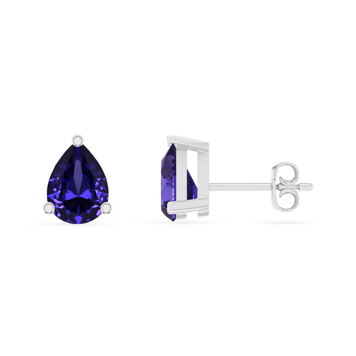 lab grown tanzanite pear stud earrings in white gold 