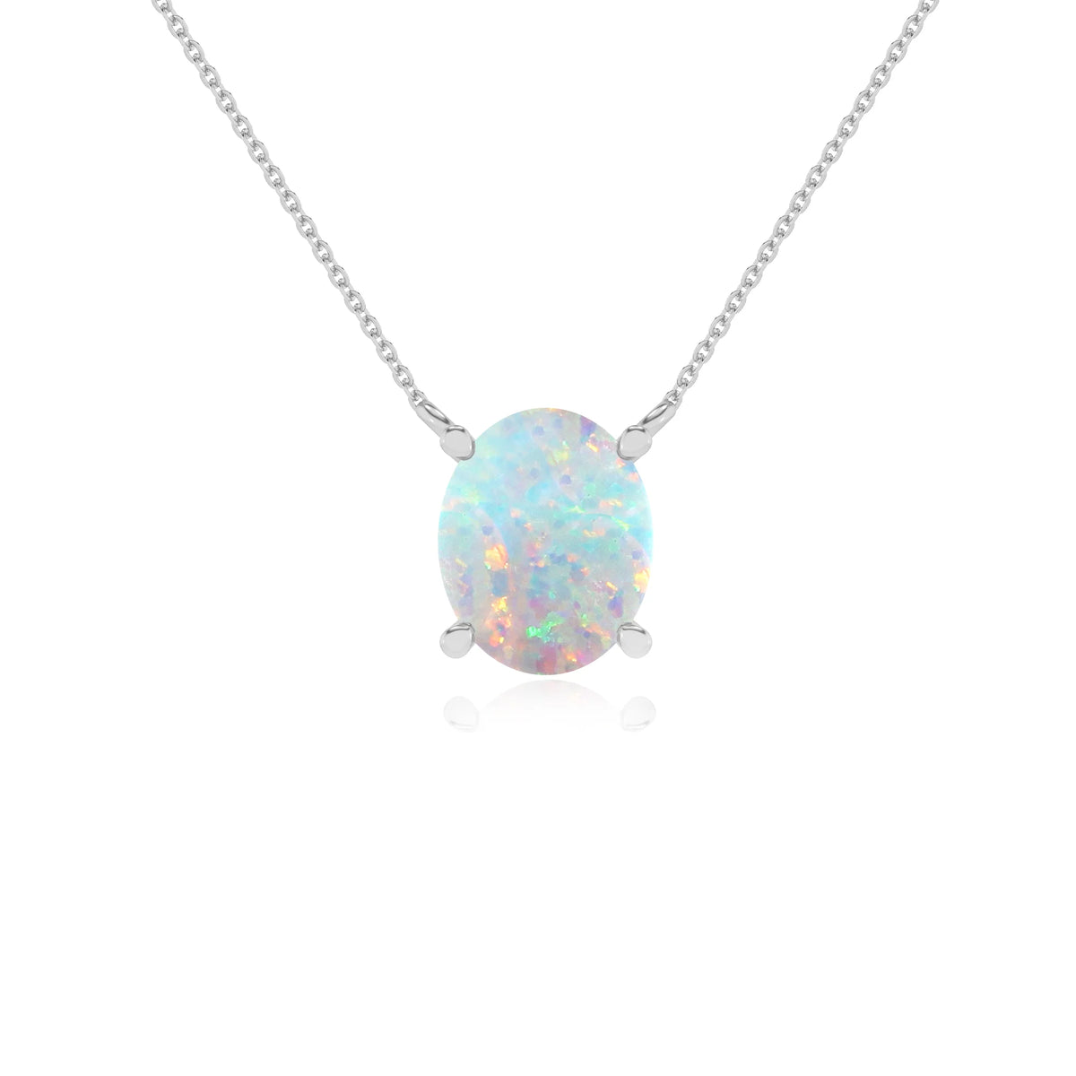 lab grown opal oval solitaire necklaces in platinum 