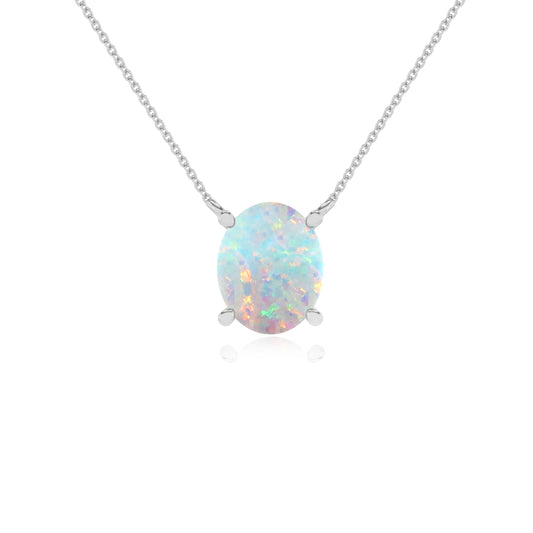 lab grown opal oval solitaire necklaces in platinum 