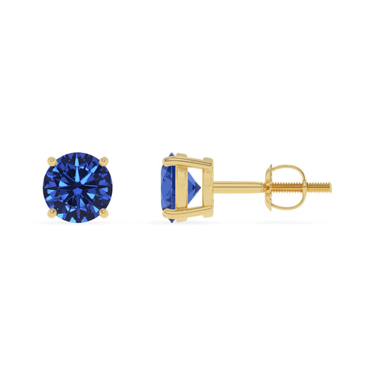 lab grown blue sapphire round stud earrings in yellow gold 
