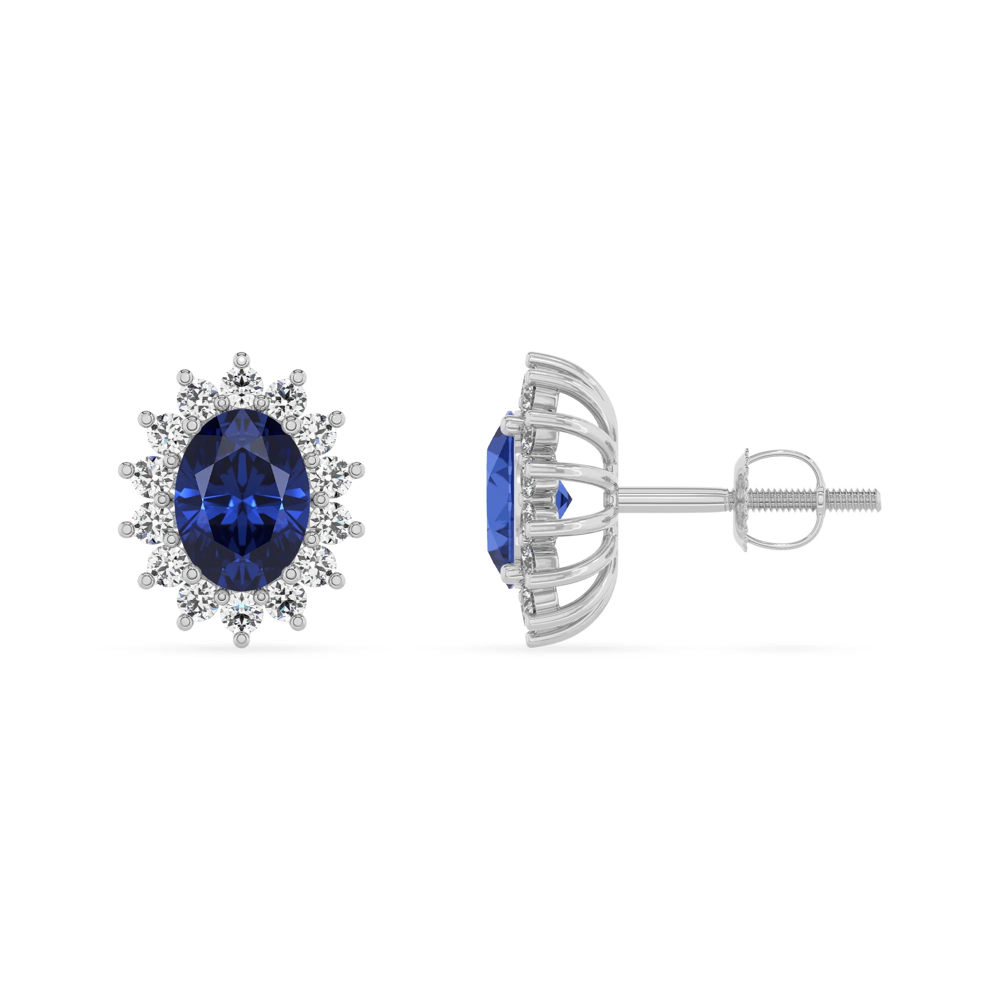 lab grown blue sapphire oval stud earrings in white gold 