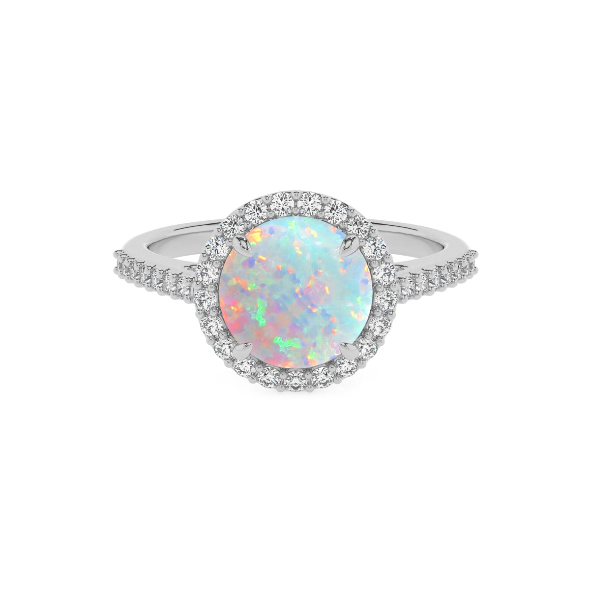 lab grown opal round solitaire rings in sterling silver 