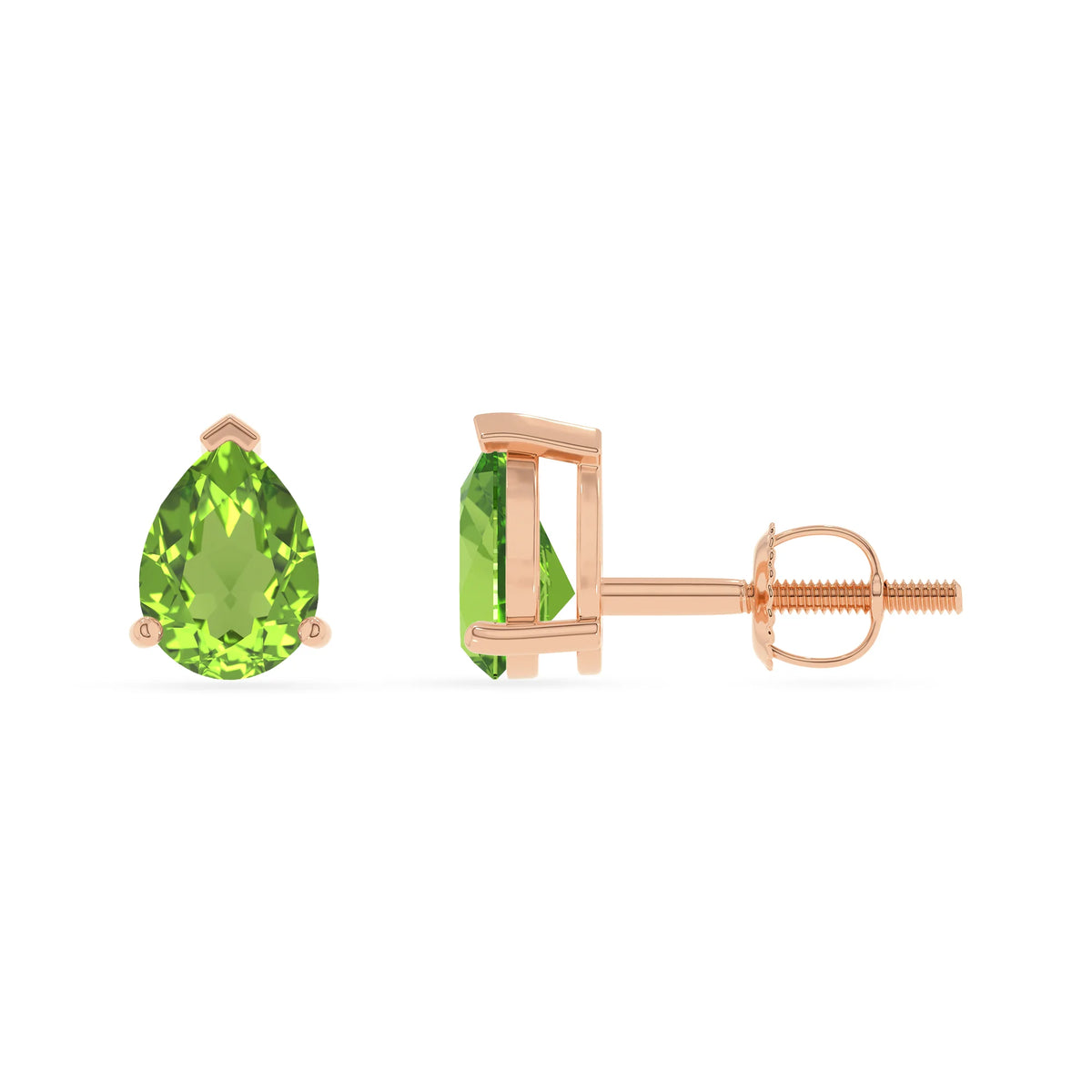 natural peridot pear stud earrings in rose gold 