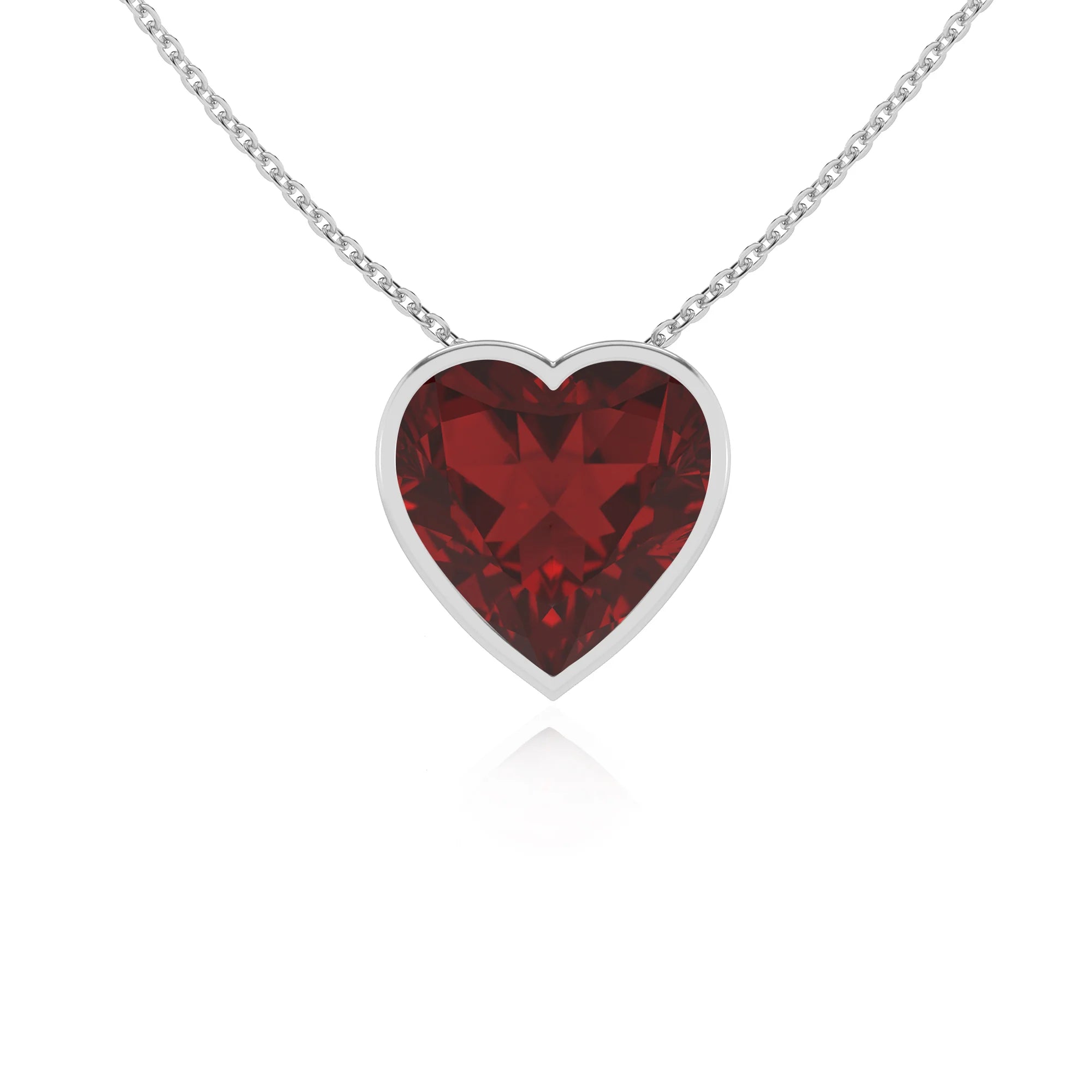 natural garnet heart solitaire necklaces in platinum 
