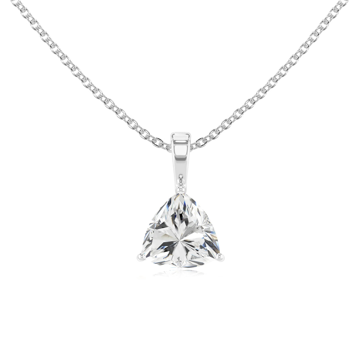 lab grown moissanite trillion solitaire necklaces in platinum 