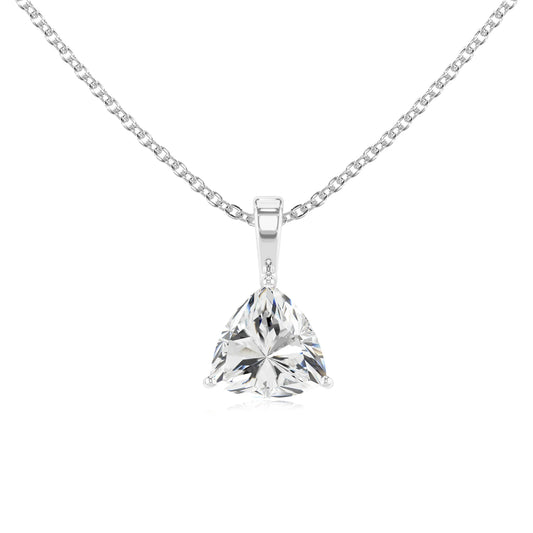 lab grown moissanite trillion solitaire necklaces in platinum 