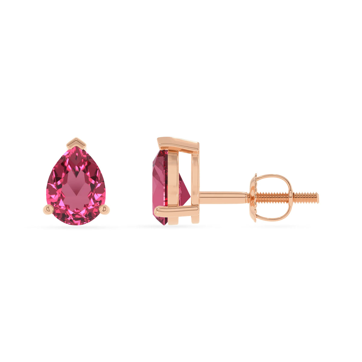 lab grown pink tourmaline pear stud earrings in rose gold 