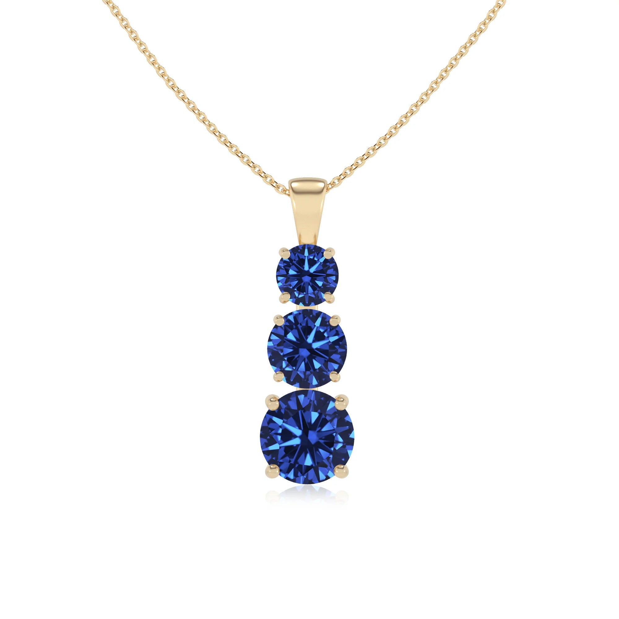 lab grown blue-sapphire round bar v-bale necklaces in yellow gold 