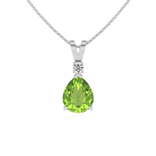 natural peridot pear solitaire v-bale necklaces in white gold 