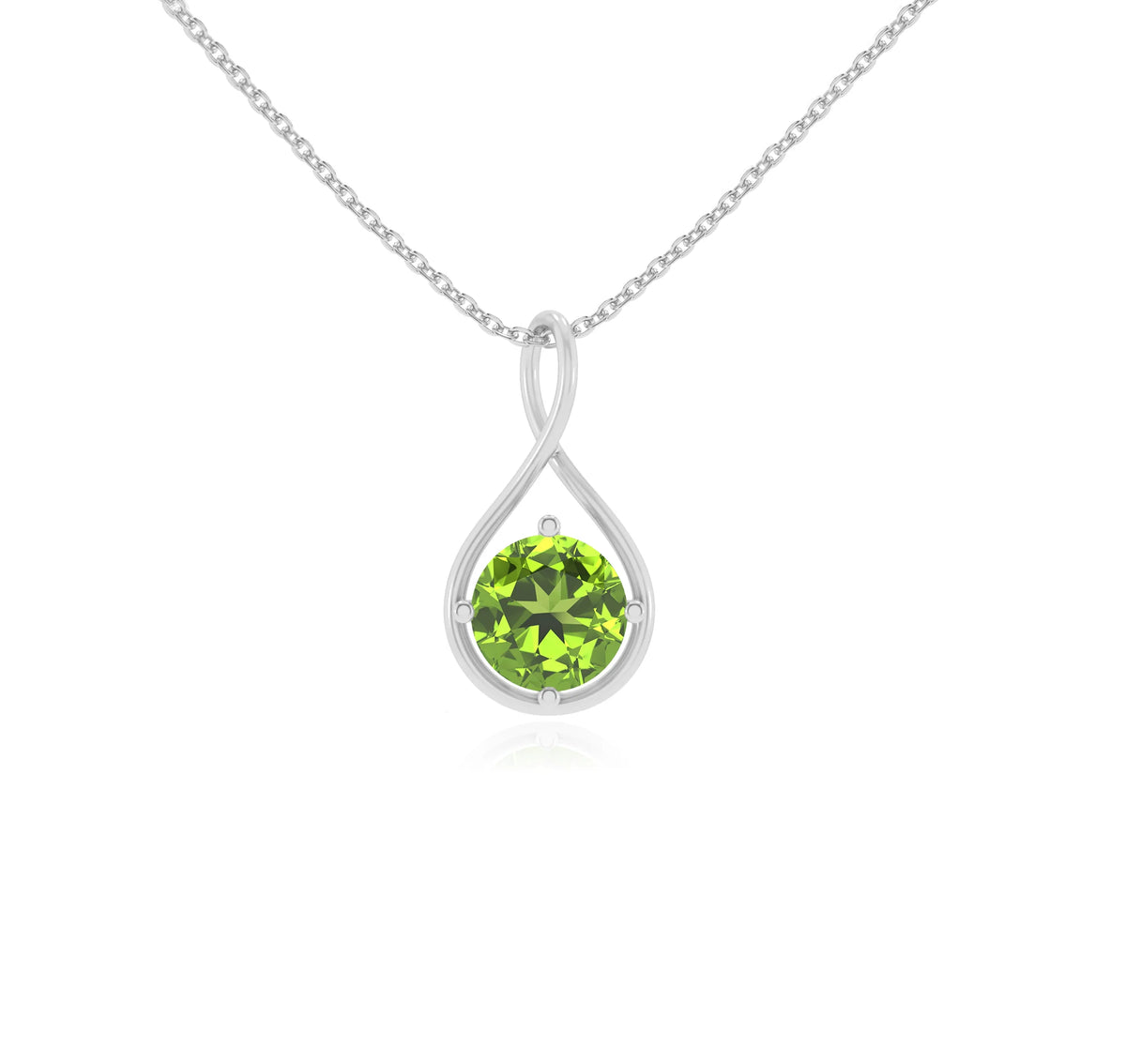 natural peridot round solitaire necklaces in white gold 