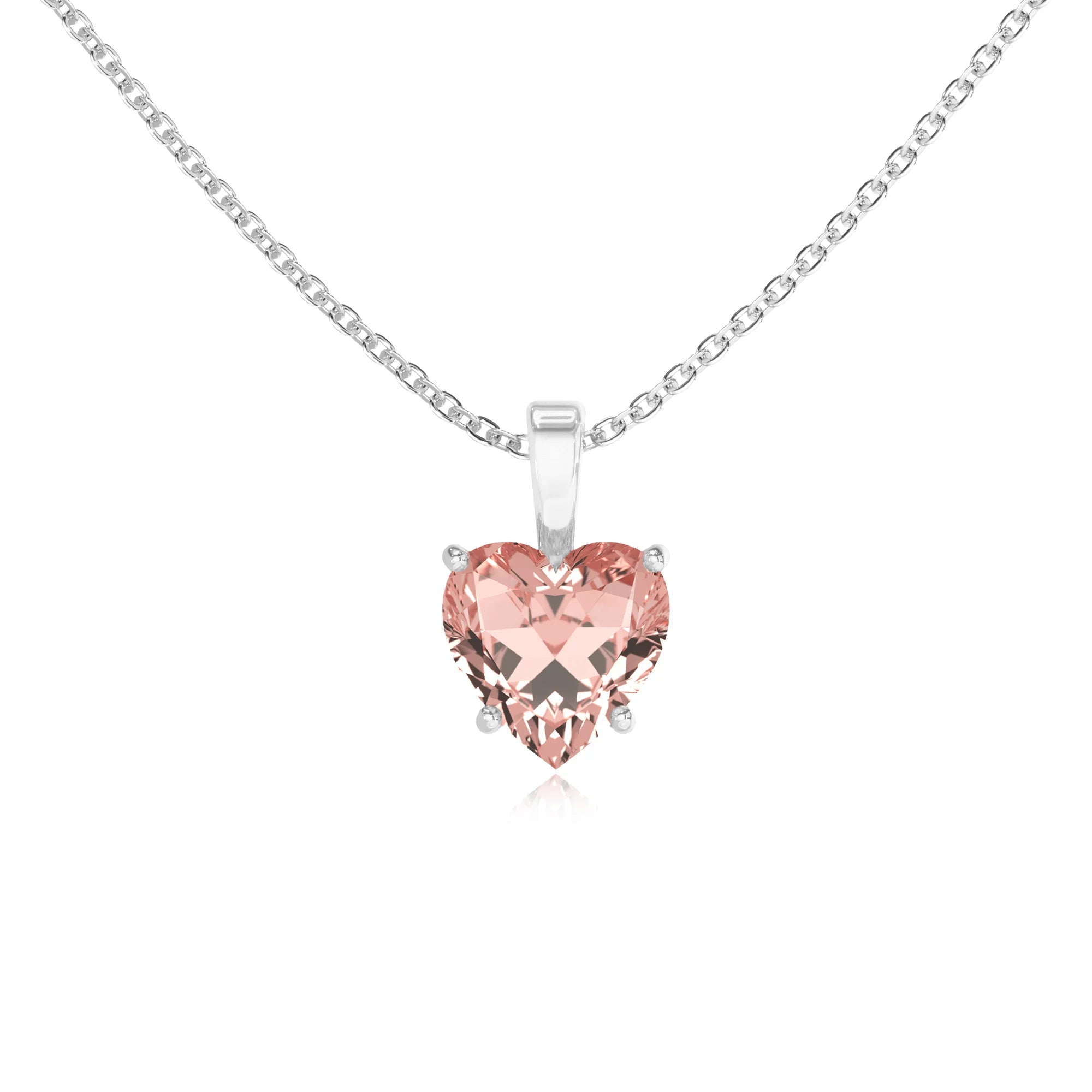 lab grown morganite heart solitaire necklaces in white gold 