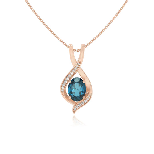 natural london-blue-topaz oval solitaire necklaces in rose gold 