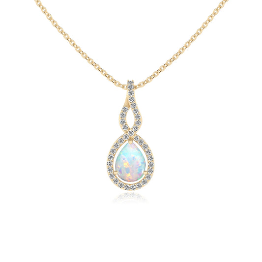 lab grown opal pear necklaces in yellow gold 