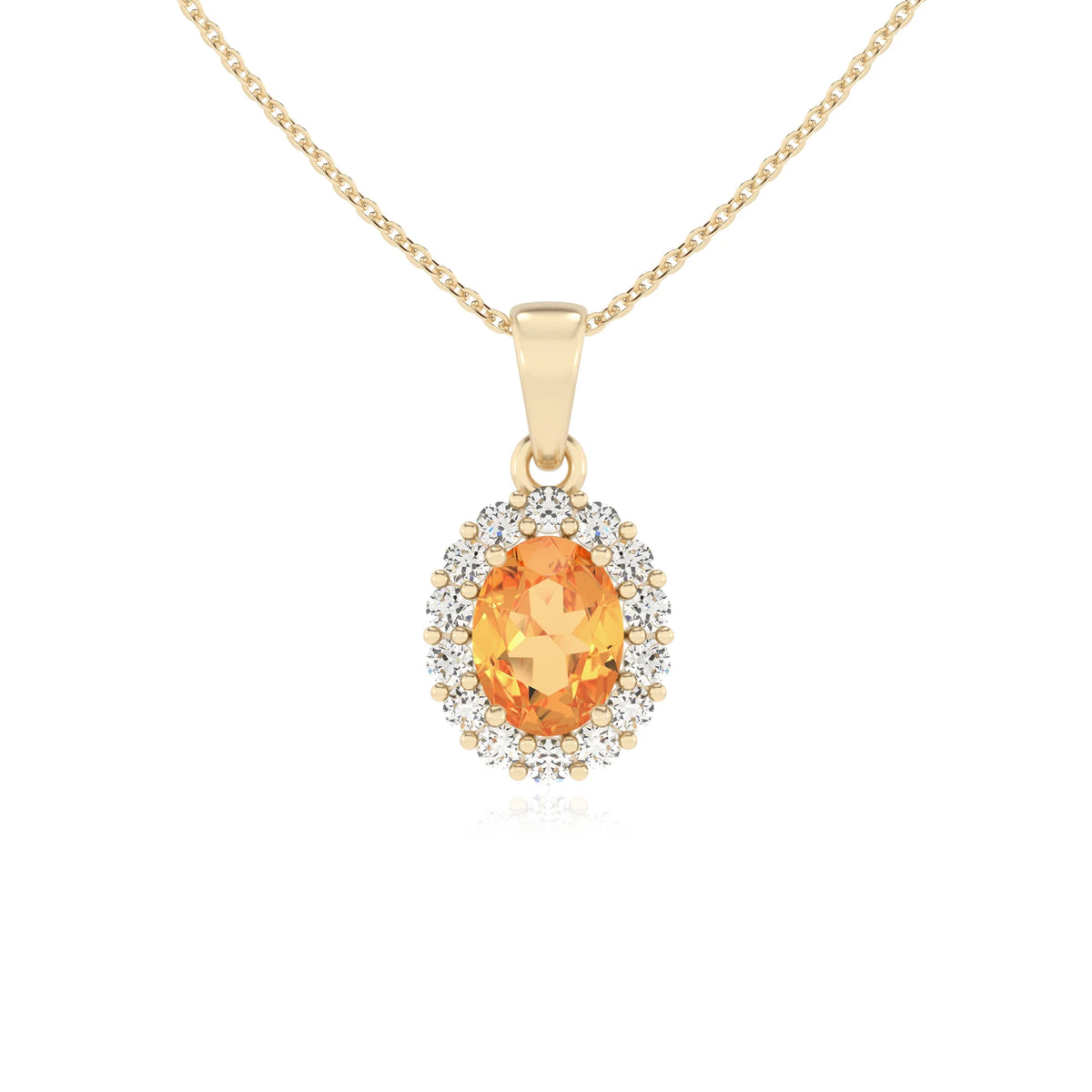 lab grown citrine oval solitaire necklaces in yellow gold 