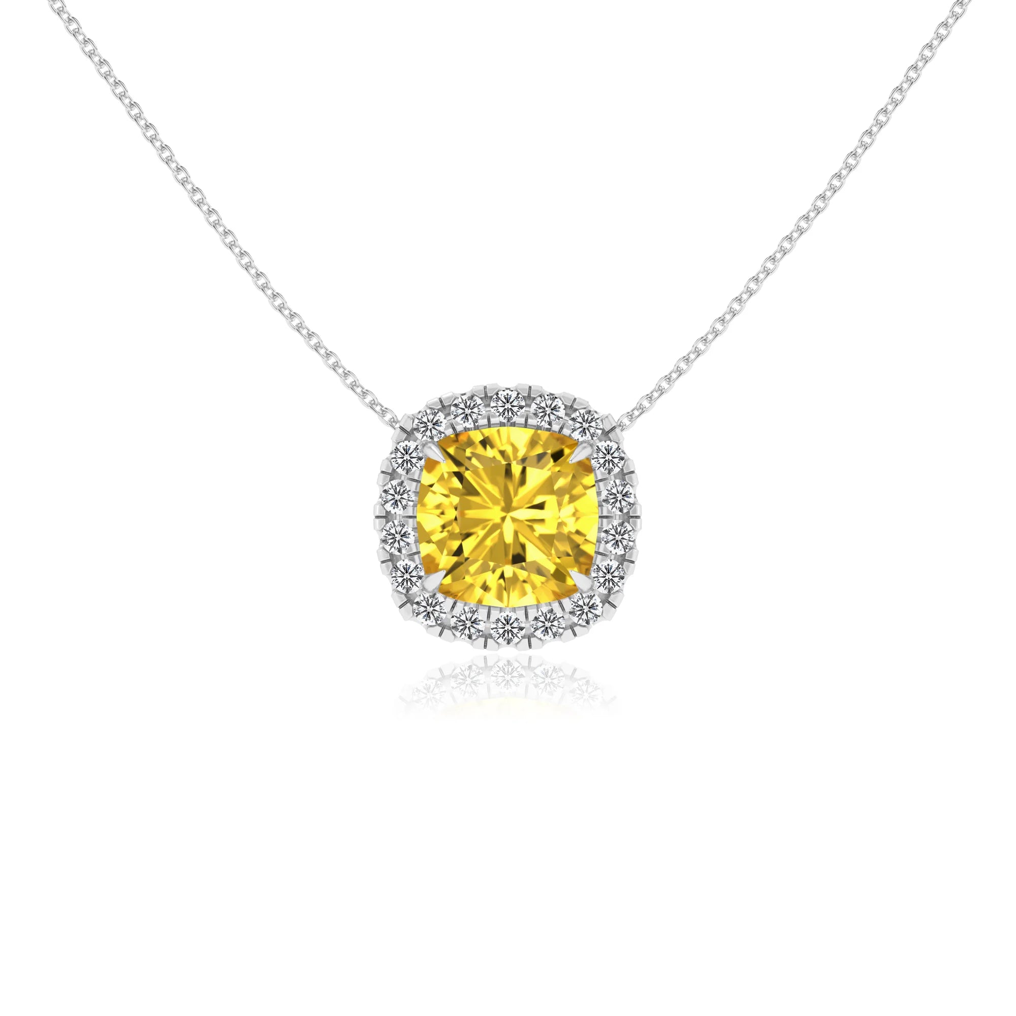 lab grown yellow sapphire cushion solitaire necklaces in white gold 