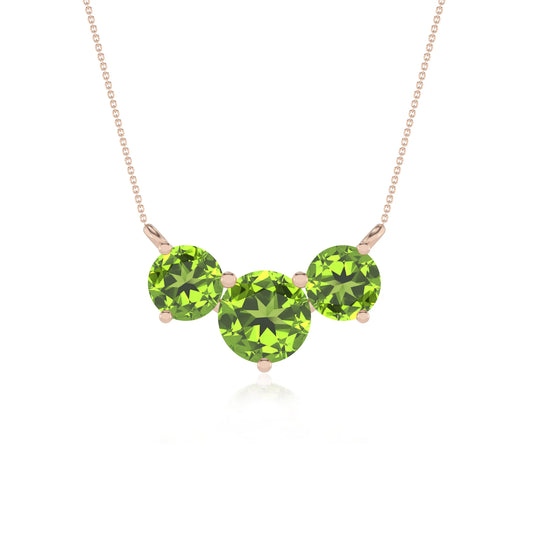 natural peridot round solitaire v-bale necklaces in rose gold 