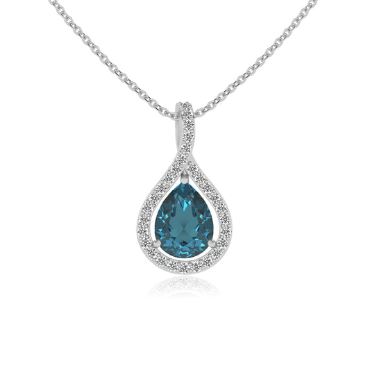 natural london-blue-topaz pear solitaire necklaces in white gold 