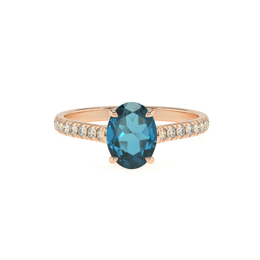 natural london-blue-topaz oval half eternity solitaire engagement rings in rose gold 