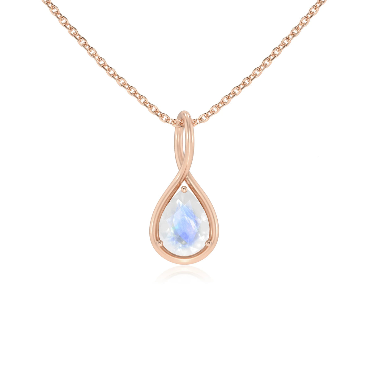 natural rainbow-moonstone pear solitaire necklaces in rose gold 