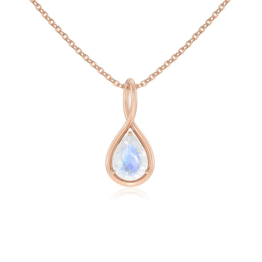 natural rainbow-moonstone pear solitaire necklaces in rose gold 
