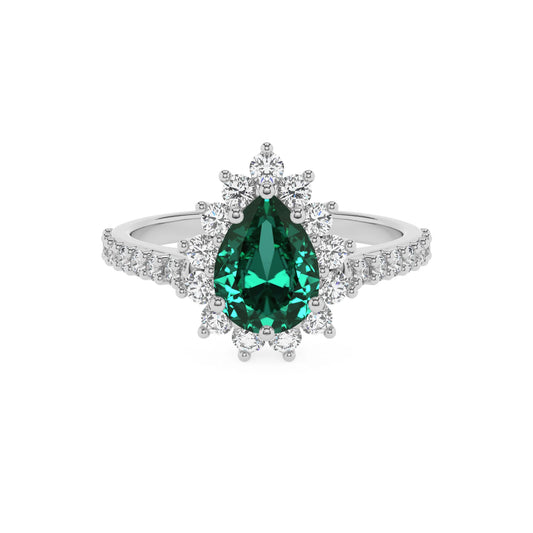 lab grown emerald pear solitaire rings in platinum 