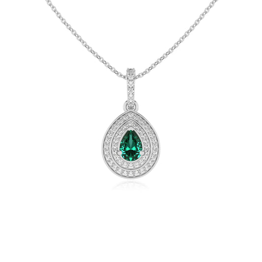 lab grown emerald pear halo necklaces in platinum 