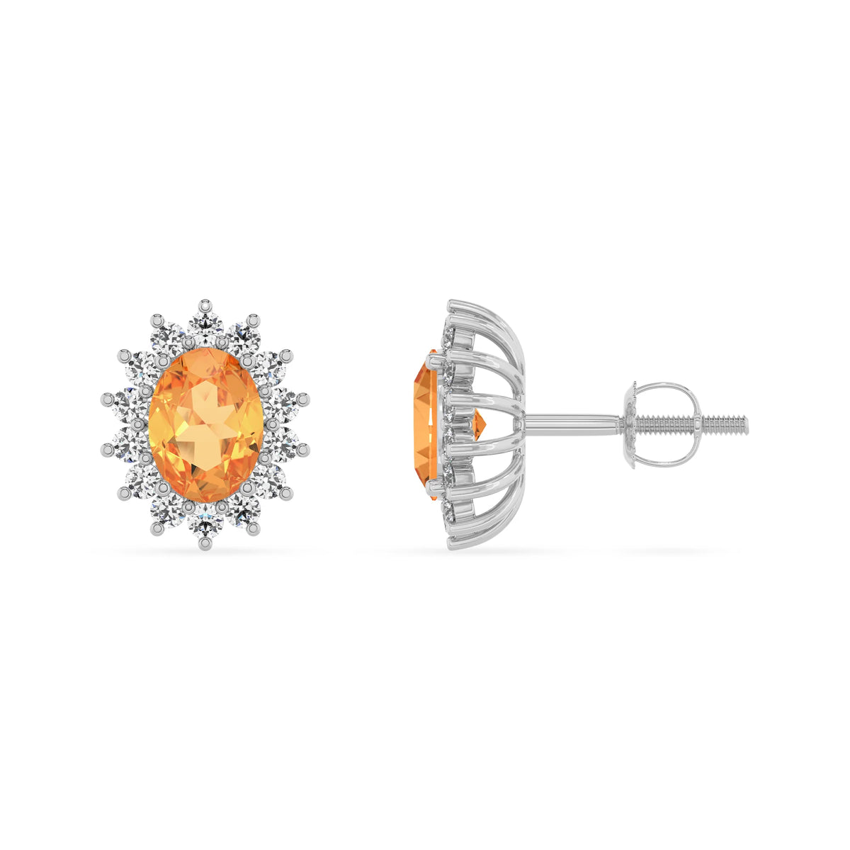 lab grown citrine oval stud earrings in white gold 