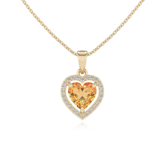 lab grown citrine heart solitaire necklaces in yellow gold 
