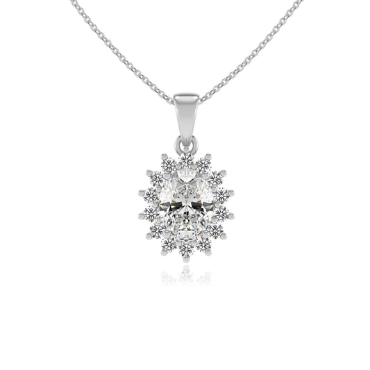 lab grown moissanite oval halo necklaces in platinum 