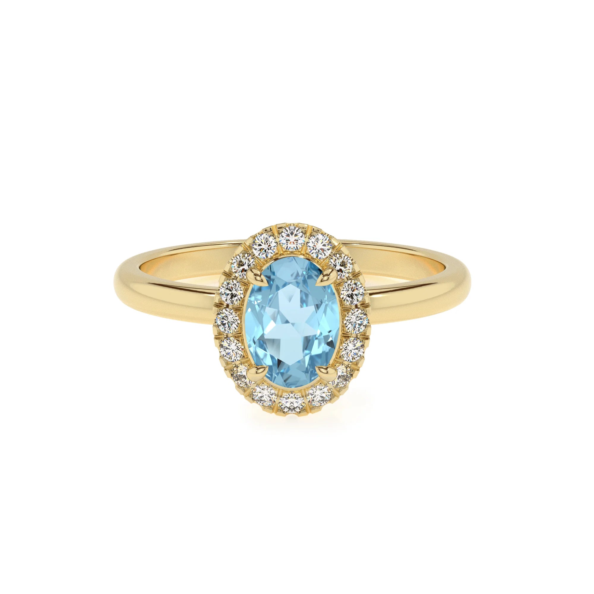 lab grown aquamarine oval solitaire rings in yellow gold 