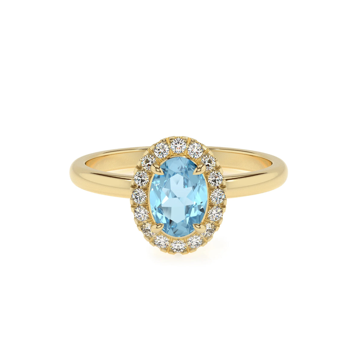 lab grown aquamarine oval solitaire rings in yellow gold 