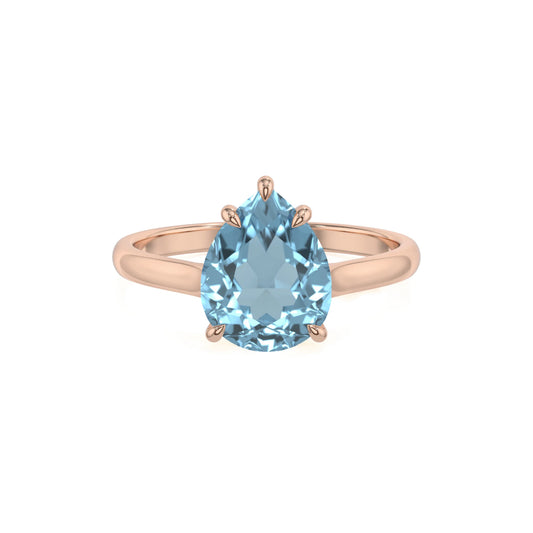 lab grown aquamarine pear solitaire rings in rose gold 