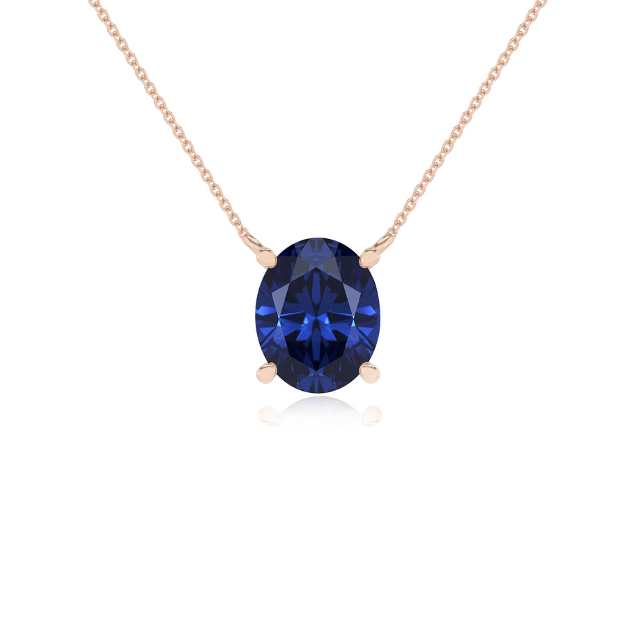 lab grown blue-sapphire oval solitaire necklaces in rose gold 