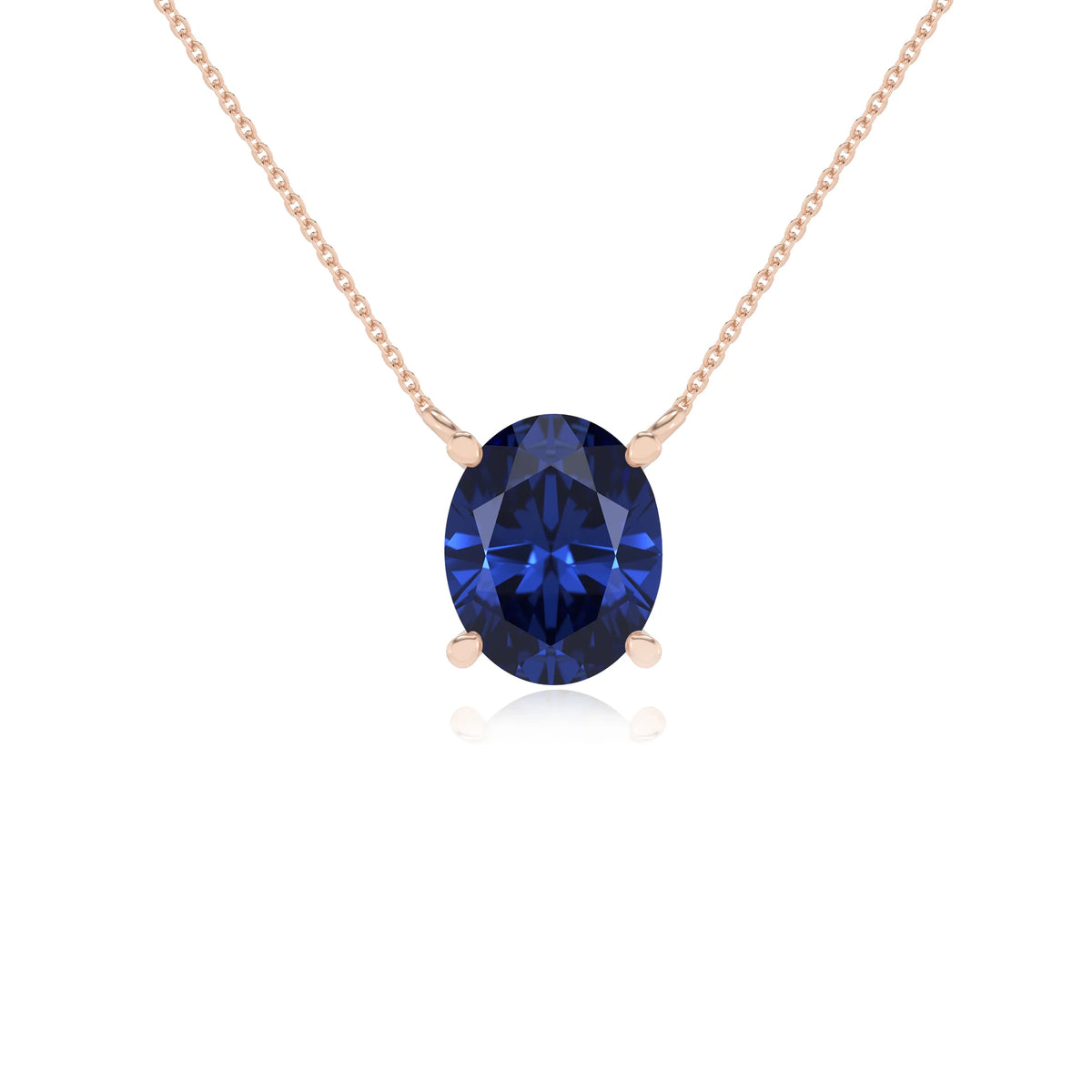 lab grown blue-sapphire oval solitaire necklaces in rose gold 