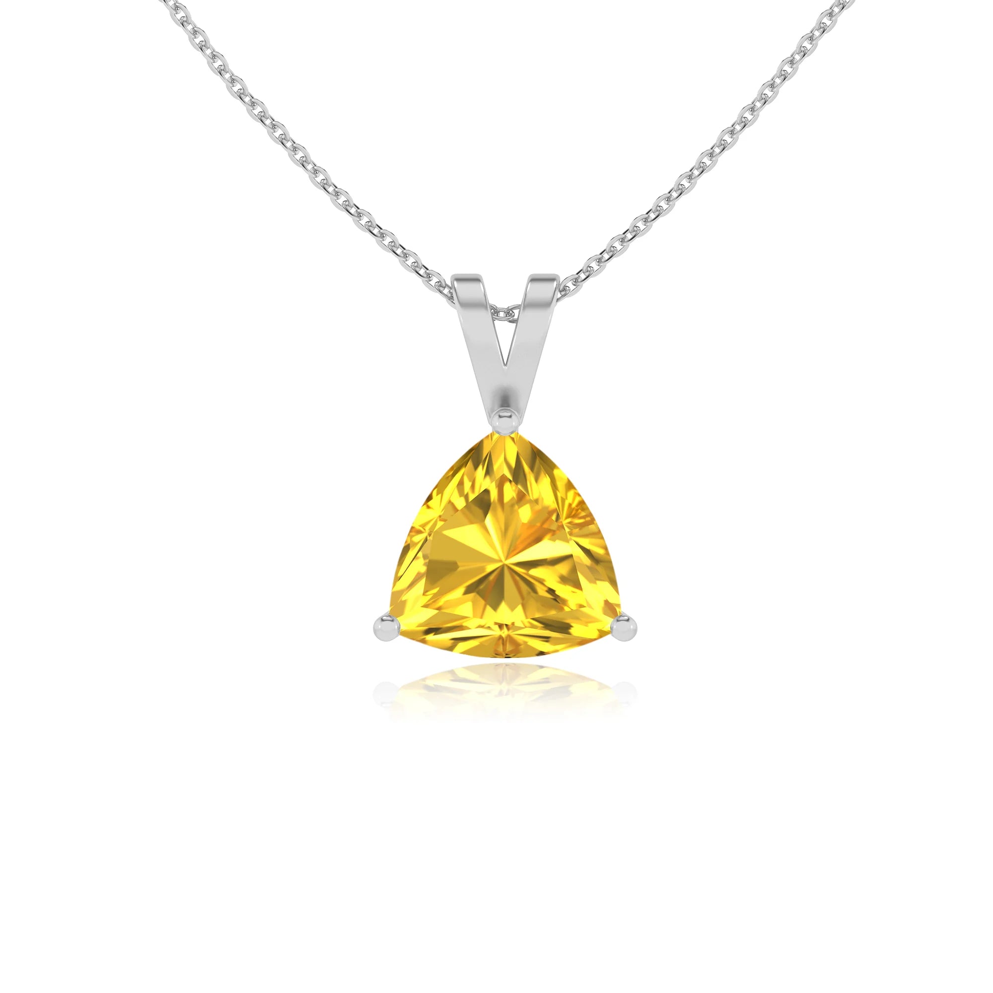 lab grown yellow-sapphire trillion solitaire v-bale necklaces in sterling silver 