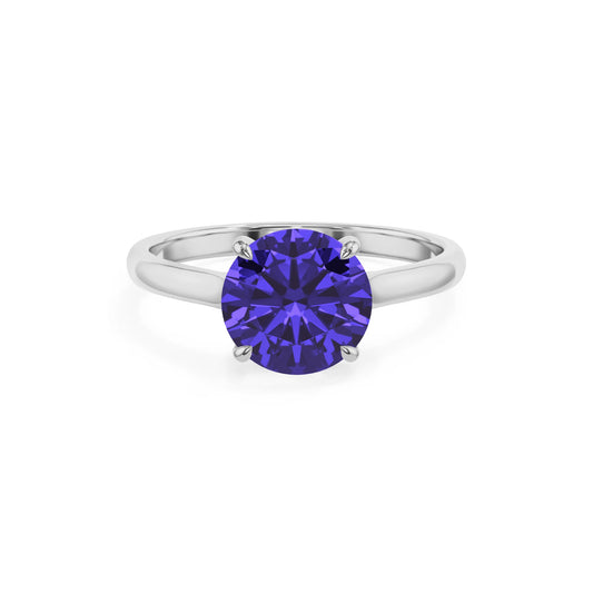 lab grown tanzanite round solitaire rings in sterling silver 