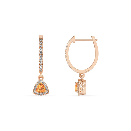 lab grown citrine trillion drop earrings in rose gold 