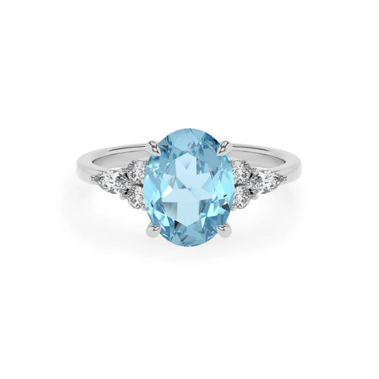 lab grown aquamarine oval solitaire rings in white gold 