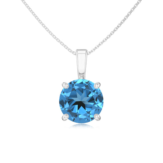 natural swiss-blue-topaz round solitaire necklaces in white gold 