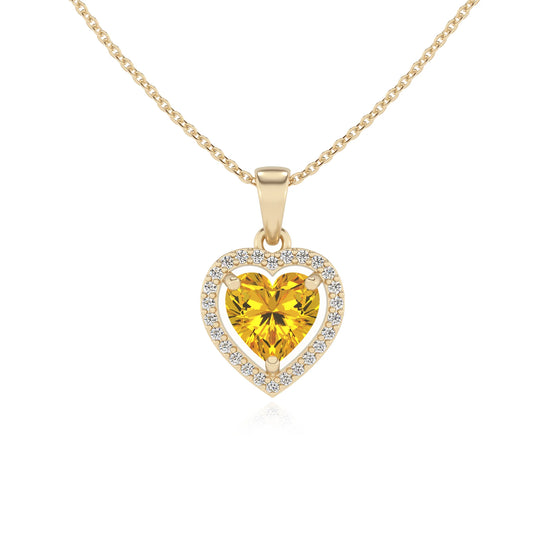lab grown yellow-sapphire heart solitaire necklaces in yellow gold 