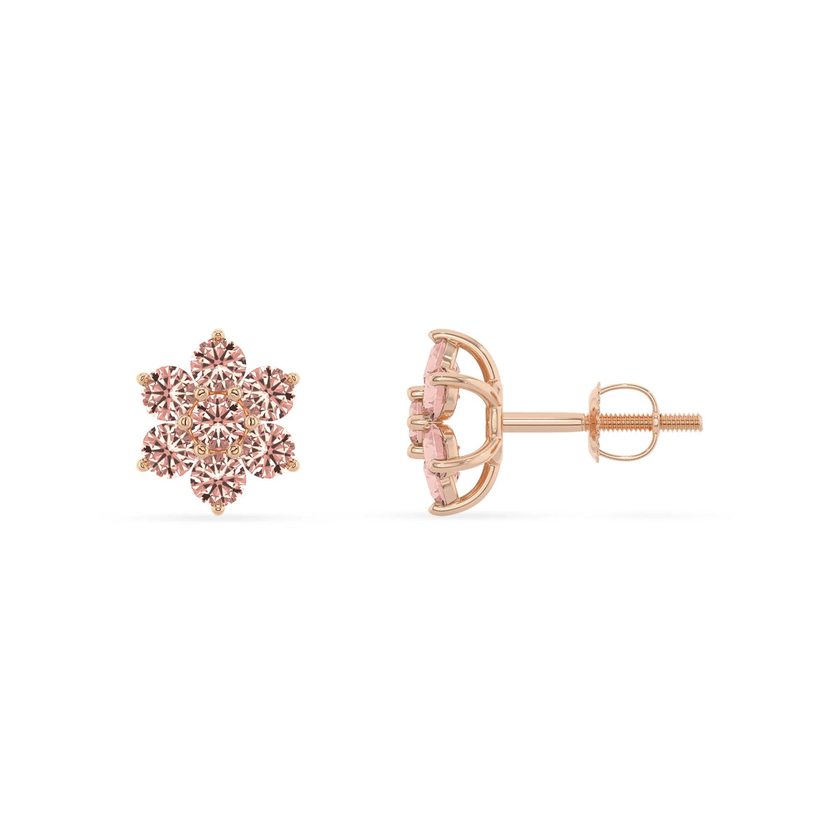 lab grown morganite round stud earrings in rose gold 