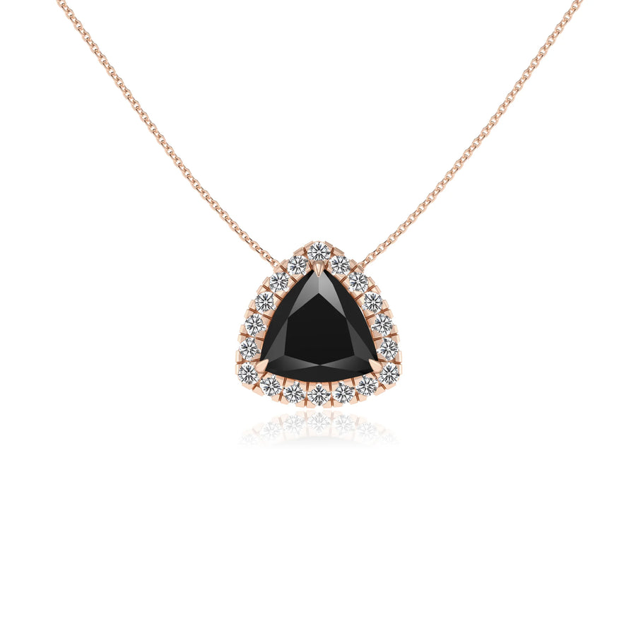 natural black onyx trillion solitaire necklaces in rose gold 
